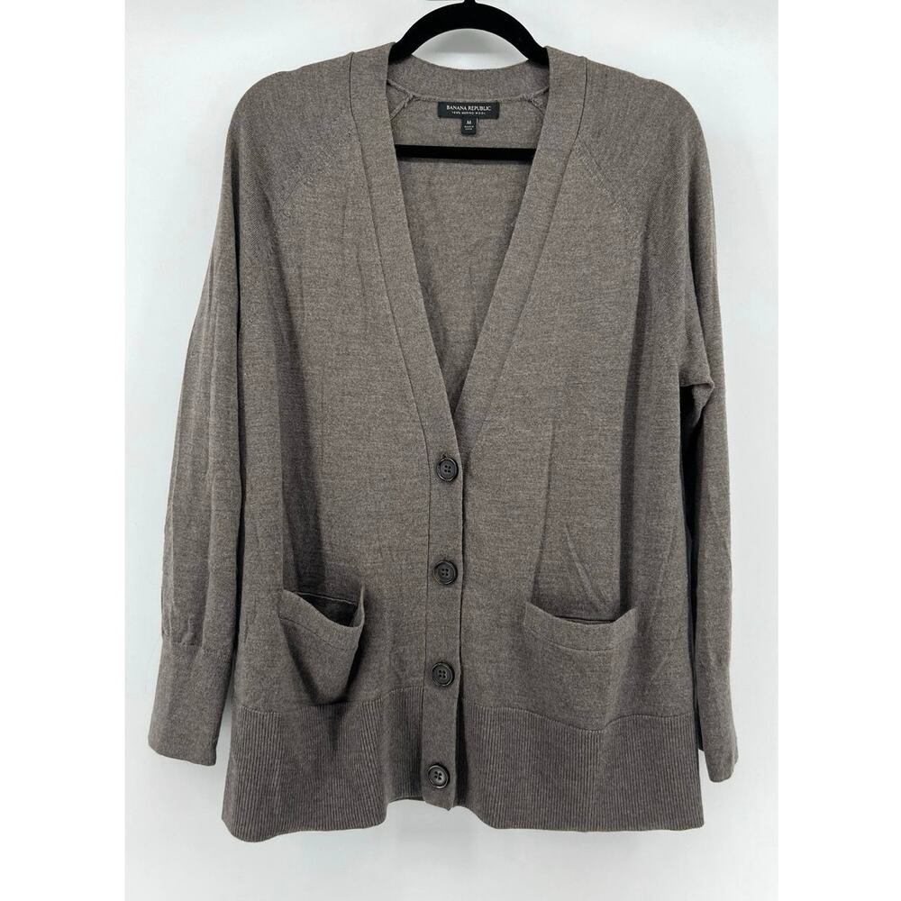 Banana Republic | 100% Merino Wool Cardigan Sweater Taupe V-Neck Women's M
